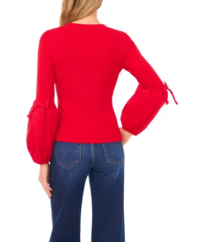 Cece Mixed Media Balloon Sleeve Sweater In Red