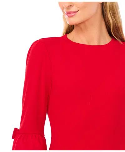 Cece Mixed Media Balloon Sleeve Sweater In Red