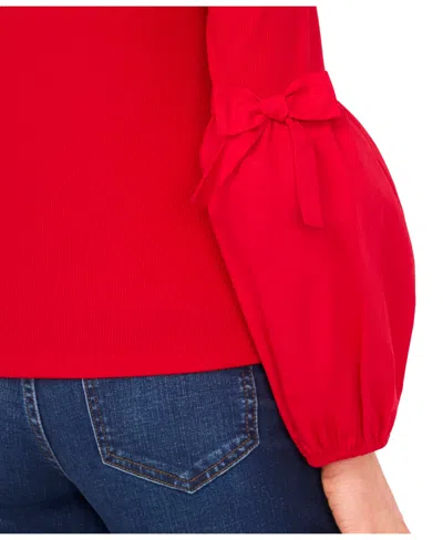 Cece Mixed Media Balloon Sleeve Sweater In Red