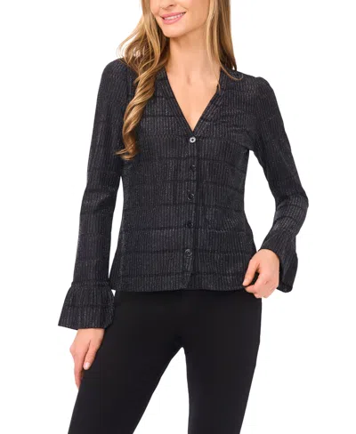 Cece Women's Long Sleeve V-neck Cardigan Knit Top In Black