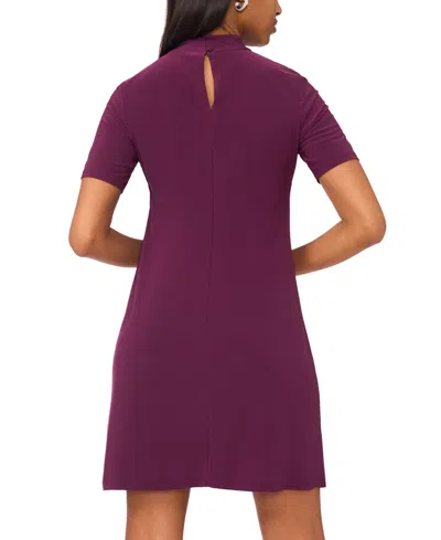 Msk Petite Short Sleeve Keyhole Beaded Dress In Purple