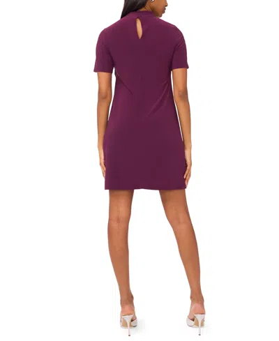 Msk Petite Short Sleeve Keyhole Beaded Dress In Purple