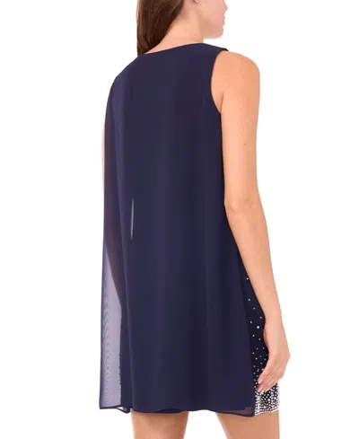 Msk Petite V-neck Sleeveless Beaded Dress In Blue