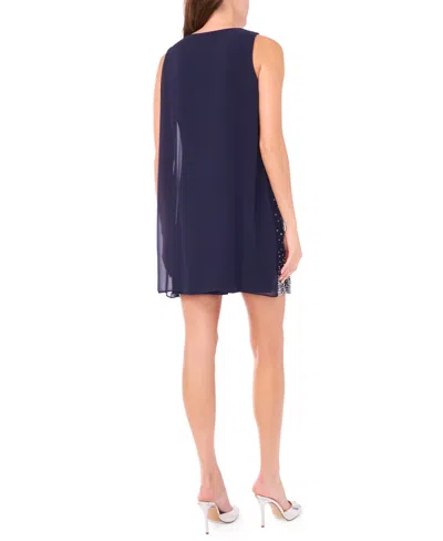 Msk Petite V-neck Sleeveless Beaded Dress In Blue