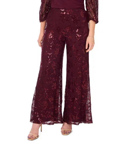 Msk Petite Glitter Flowy Palazzo Pants In Burgundy