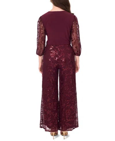 Msk Petite Glitter Flowy Palazzo Pants In Burgundy