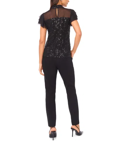 Vince Camuto Floral Sequin Flutter Sleeve Top In Animal Print