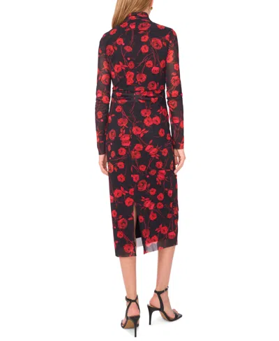 1.state Long Sleeve High Neck Mesh Midi Dress In Black