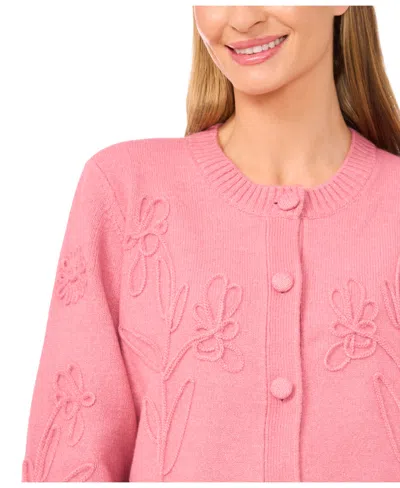 Cece Women's Flower Embroidery Long Sleeves Cardigan Sweater In Pink
