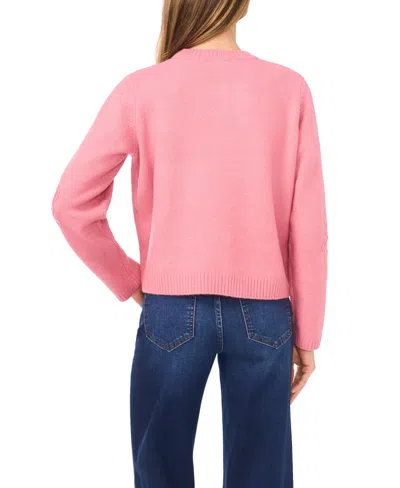 Cece Women's Flower Embroidery Long Sleeves Cardigan Sweater In Pink