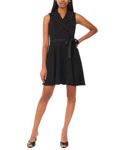 Msk Women's Sleeveless Self Belt Wrap Dress In Black