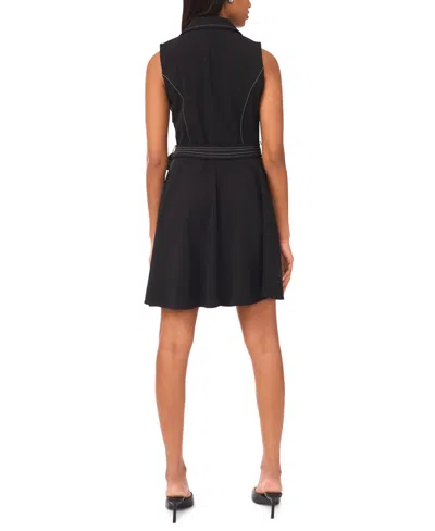 Msk Women's Sleeveless Self Belt Wrap Dress In Black