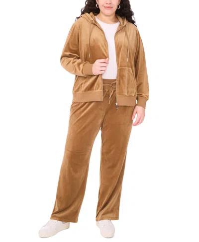 Vince Camuto Plus Size Velour Zip-front Hoodie Jacket In Brown