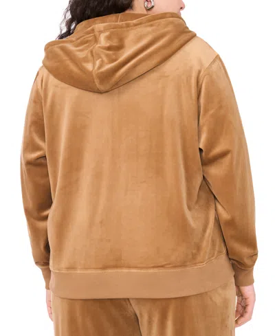 Vince Camuto Plus Size Velour Zip-front Hoodie Jacket In Brown