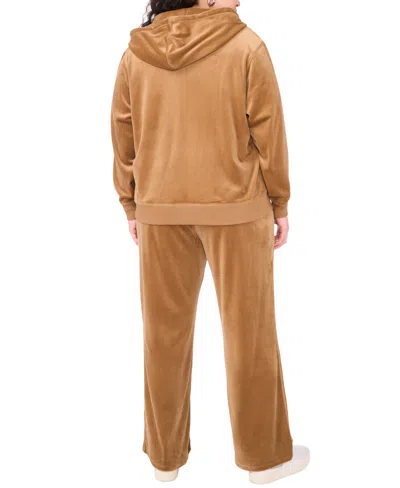 Vince Camuto Plus Size Velour Zip-front Hoodie Jacket In Brown