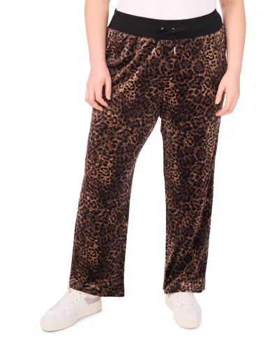 Vince Camuto Plus Size Velour Animal-print Drawstring-waist Straight-leg Pants In Multi