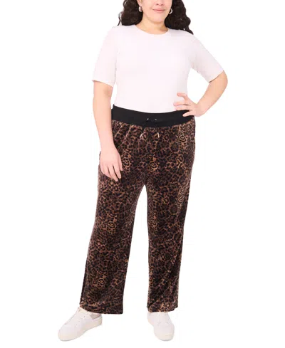 Vince Camuto Plus Size Velour Animal-print Drawstring-waist Straight-leg Pants In Multi