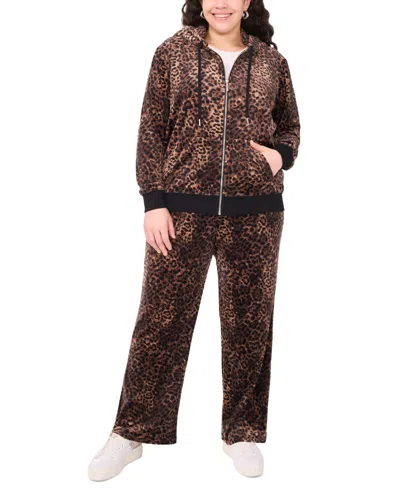 Vince Camuto Plus Size Velour Animal-print Zip-front Hoodie Jacket In Animal Print