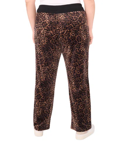 Vince Camuto Plus Size Velour Animal-print Drawstring-waist Straight-leg Pants In Multi