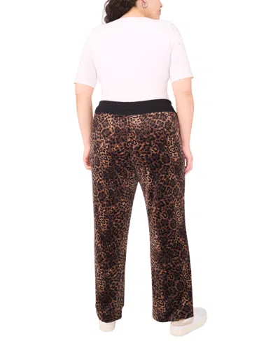 Vince Camuto Plus Size Velour Animal-print Drawstring-waist Straight-leg Pants In Multi