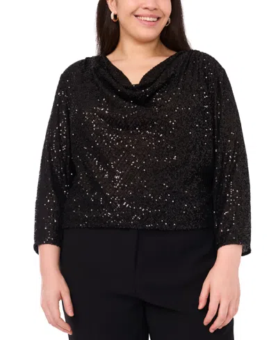 Vince Camuto Plus Size Drape Neck 3/4-sleeve Top In Black
