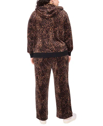 Vince Camuto Plus Size Velour Animal-print Zip-front Hoodie Jacket In Animal Print