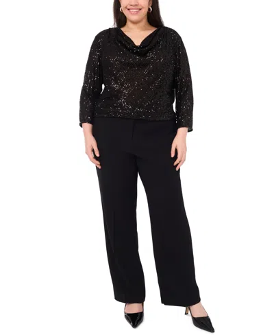 Vince Camuto Plus Size Drape Neck 3/4-sleeve Top In Black