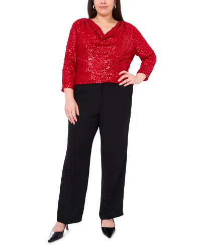 Vince Camuto Plus Size Drape Neck 3/4-sleeve Top In Red