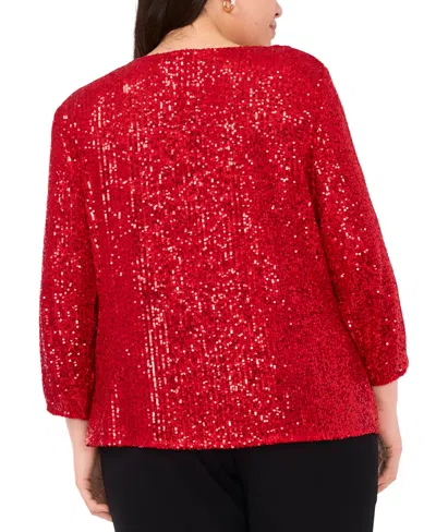 Vince Camuto Plus Size Drape Neck 3/4-sleeve Top In Red