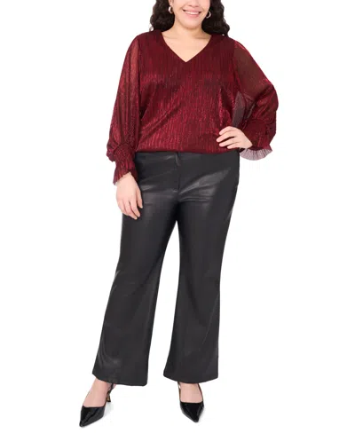 Vince Camuto Plus Size Metallic V-neck Blouse In Red