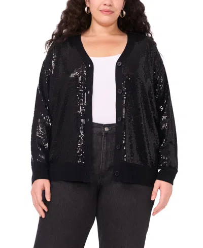 Vince Camuto Plus Size Sequined V-neck Cardigan Sweater In Black