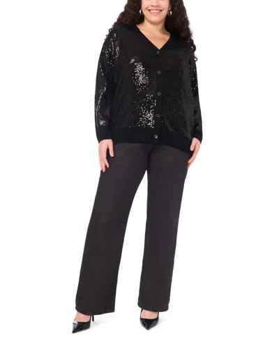 Vince Camuto Plus Size Sequined V-neck Cardigan Sweater In Black