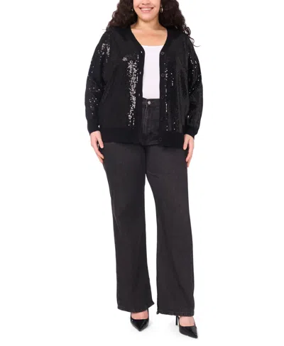 Vince Camuto Plus Size Sequined V-neck Cardigan Sweater In Black