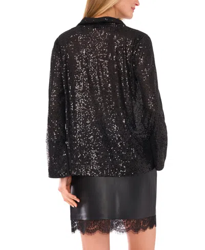 Vince Camuto Women's Sequined Split-neck Tunic Blouse In Black