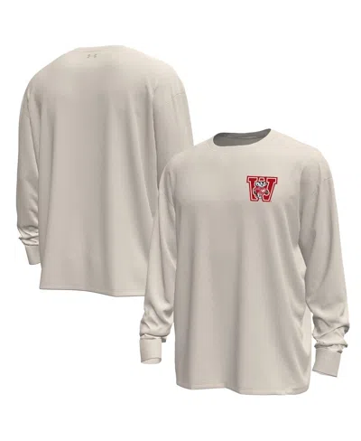 Under Armour Men's Cream Wisconsin Badgers Throwback Motion Heavyweight Long Sleeve T-shirt In Neutral
