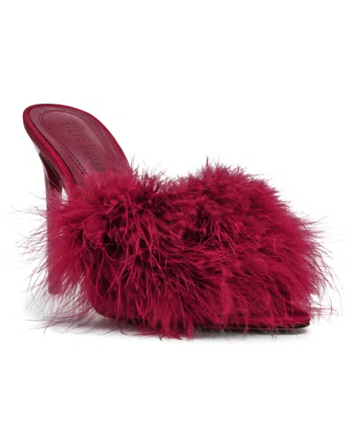 Steve Madden Ashbey Faux Feather Sandal In Red