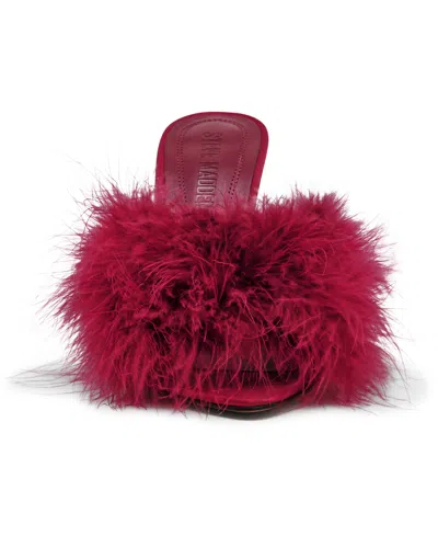 Steve Madden Ashbey Faux Feather Sandal In Red