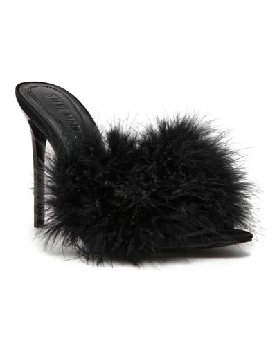 Steve Madden Ashbey Faux Feather Sandal In Black