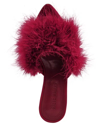 Steve Madden Ashbey Faux Feather Sandal In Red