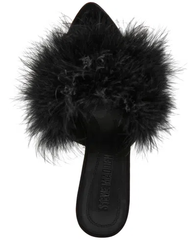 Steve Madden Ashbey Faux Feather Sandal In Black