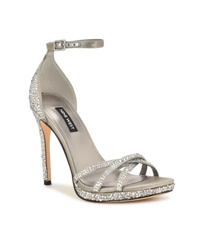 Nine West Lartay Platform Ankle Strap Sandal In Silver