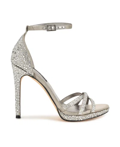 Nine West Lartay Platform Ankle Strap Sandal In Silver