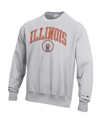 Champion Men's Heather Gray Illinois Fighting Illini Distressed Arch Over Logo Reverse Weave Crew Neck Sweats In Gray