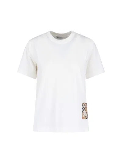 Burberry Women White T-shirt With Logo Patch With Check Motif On The Front In Cotton Woman In Neutral