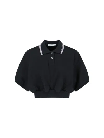 Alexander Wang Cropped Cinched Cotton Polo In Black