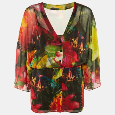 Pre-owned Alice And Olivia Multicolor Flower Butterfly Print Crepe Top M