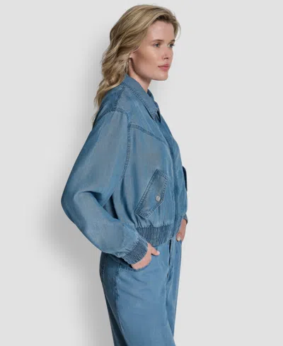 Dkny Women's Chambray Zip-front Bomber Jacket In Blue