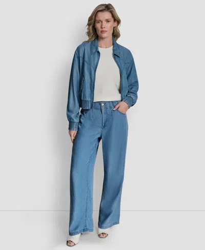 Dkny Women's Chambray Zip-front Bomber Jacket In Blue