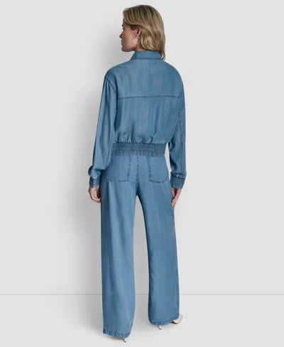 Dkny Women's Chambray Zip-front Bomber Jacket In Blue