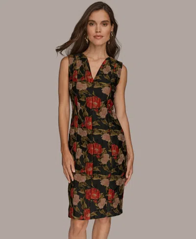 Donna Karan Petite Printed Jacquard Midi Dress In Brown